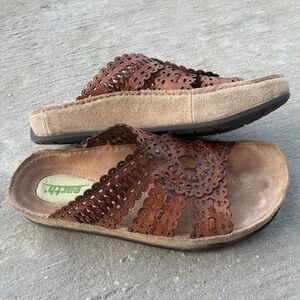 Earth Origins Brown Leather "Holly" slip on Sandals - laser cut mandala design